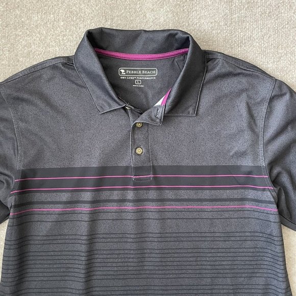 Pebble Beach Shirt Mens Large Grey Purple Striped Golf Polo Dry-Luxe Performance - Picture 2 of 7